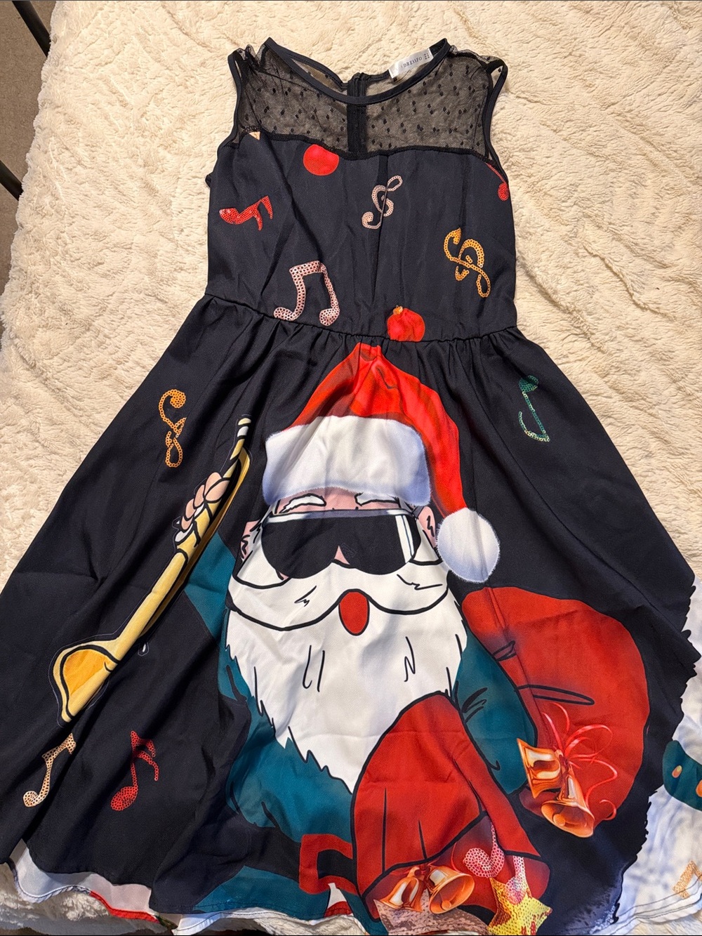 Kids Black Santa Graphic Holiday Dress